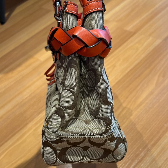Vintage Coach Signature Hampton Braided Coral Trim Purse Handbag F13065 - Picture 5 of 15